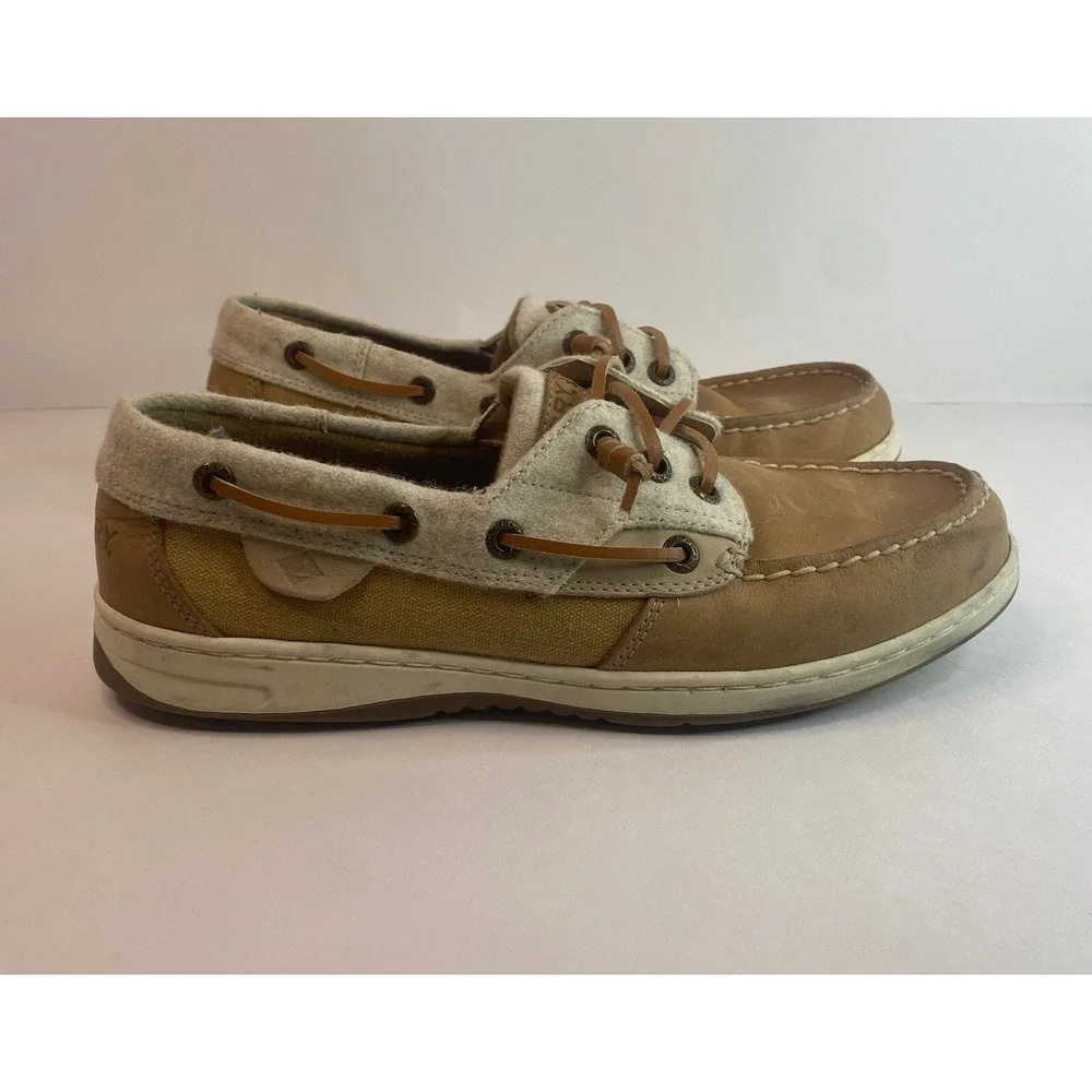 Sperry Womens Boat‎ Shoe Size 8M STS84630 Tan Linen. Very Good Condition. Comfy.